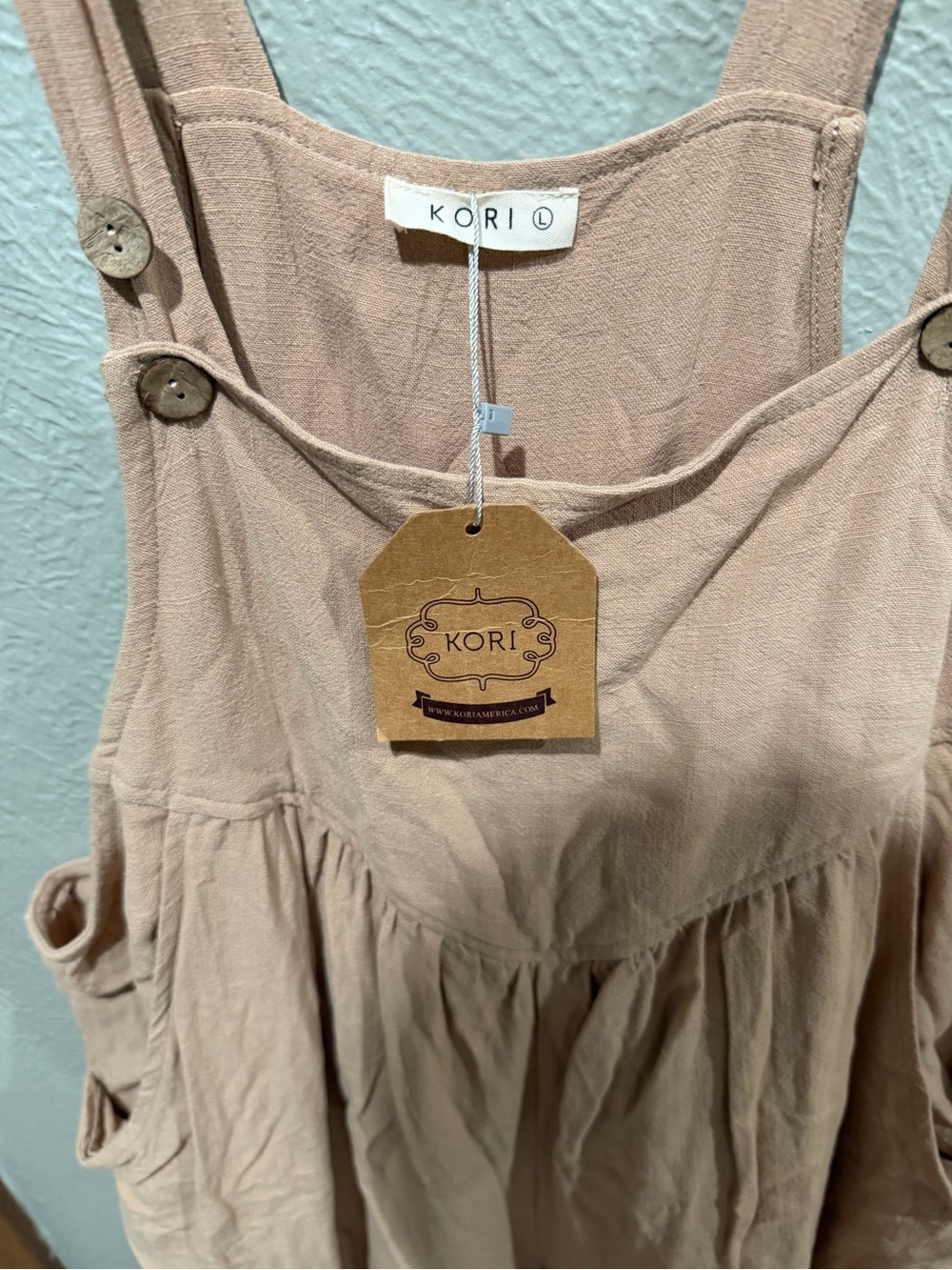 Kori Dusty Tan Sleeveless Summer Overalls Jumpsuit Size L NWT Linen Blend Boho - Picture 3 of 4